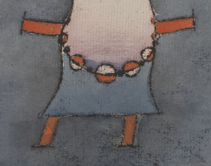 Detail 4: Small dress, arms and bead necklace in Fright of a Girl